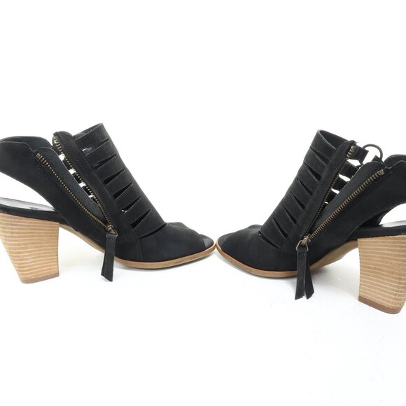 Paul Green Women UK7 US9 Black Leather Open Toe Back Strap Heeled Sandal Sabrina - Picture 10 of 16